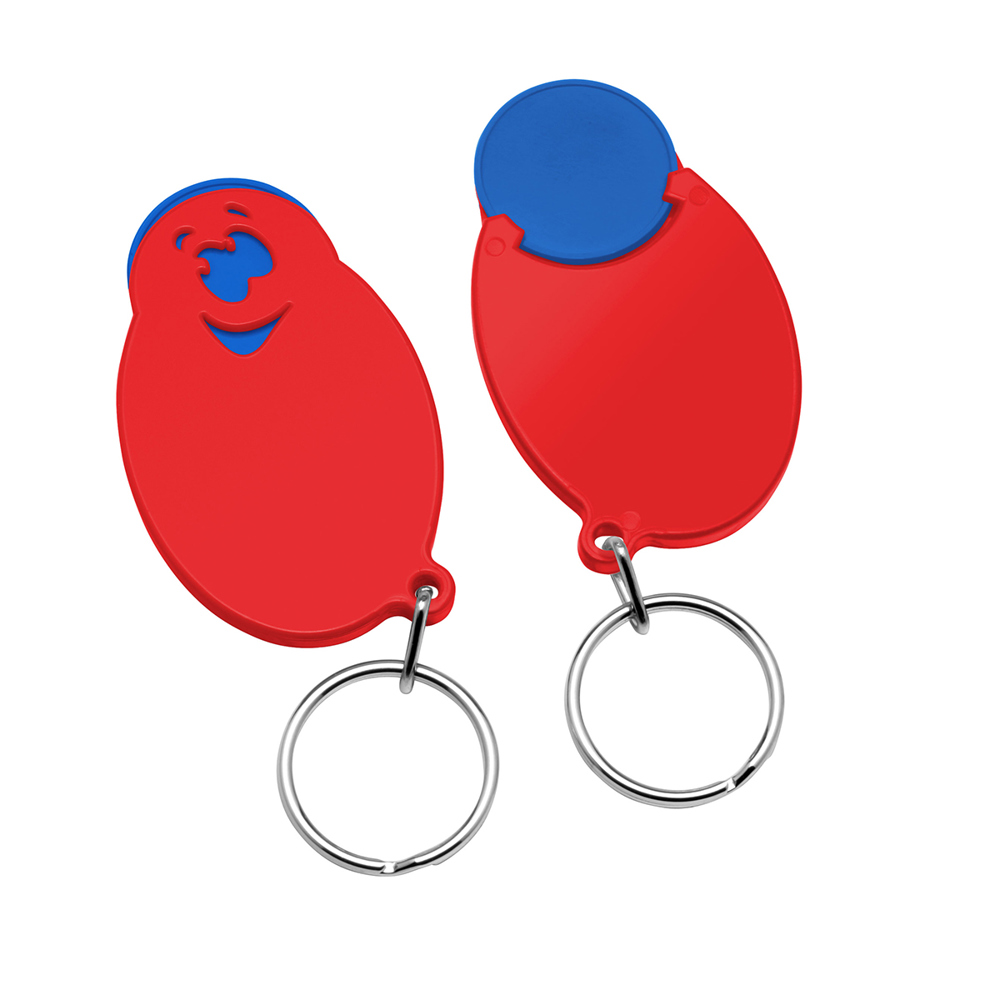 Chiphouder met winkelwagenmuntje 1€ "gezicht" - blauw/rood