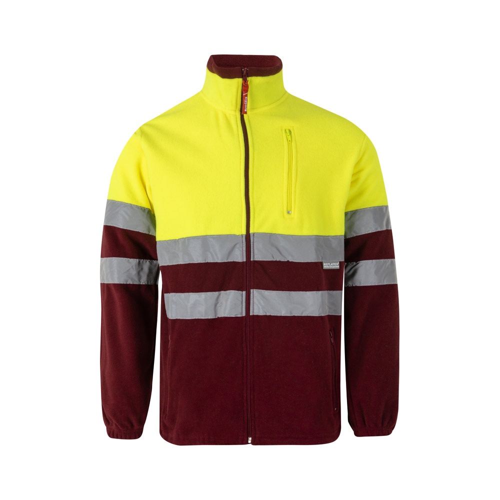 VL EROS. Tweekleurig fleecejack (280g/m²) van polyester (100%) - Bordeaux rood, Geel