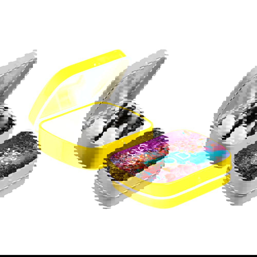 Mini scharnierblikje met snoep - Geel