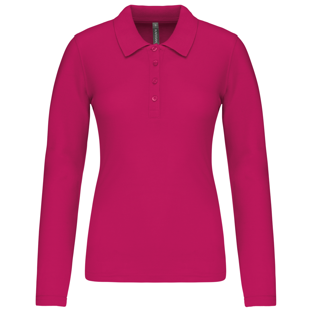 - Piqué-damespolo lange mouwen - Fuchsia