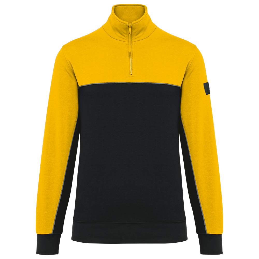 WK404 - Ecologische uniseks sweater met ritskraag - Black / Yellow