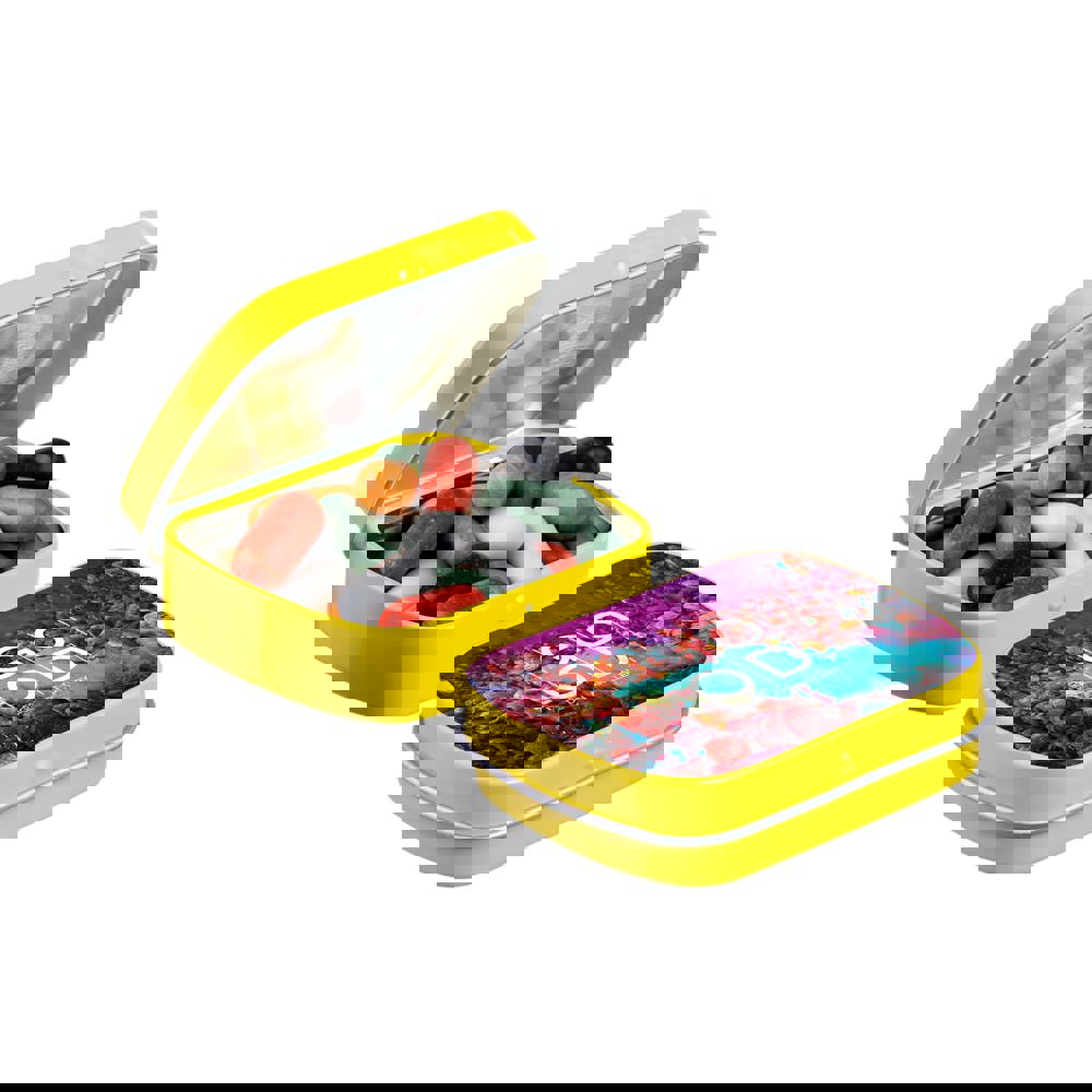 Mini scharnierblikje met snoep