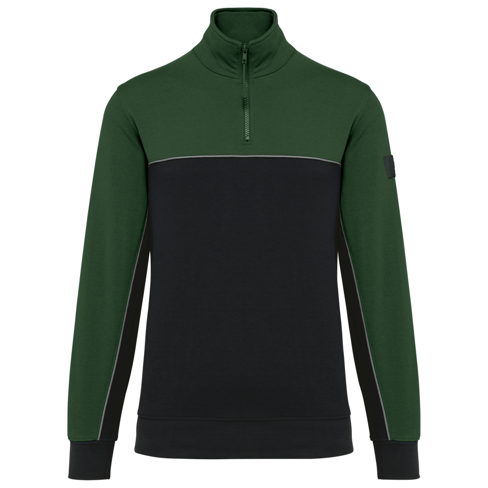WK404 - Ecologische uniseks sweater met ritskraag - Black / Forest Green