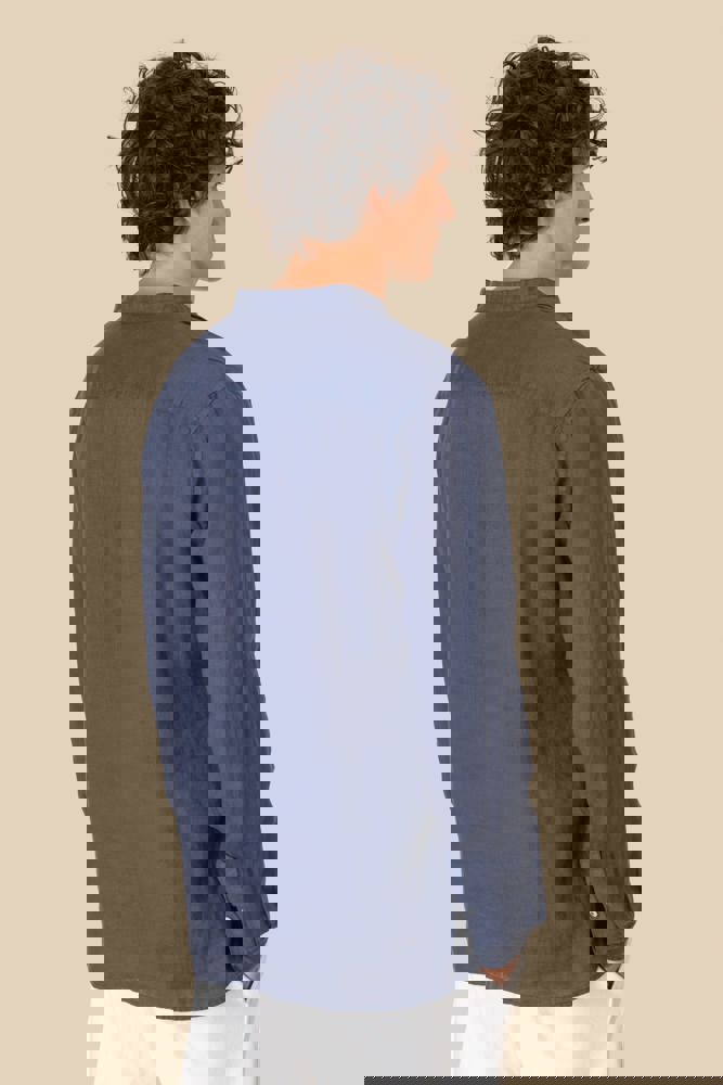 SP507 - Verwassen linen herenoverhemd met maokraag