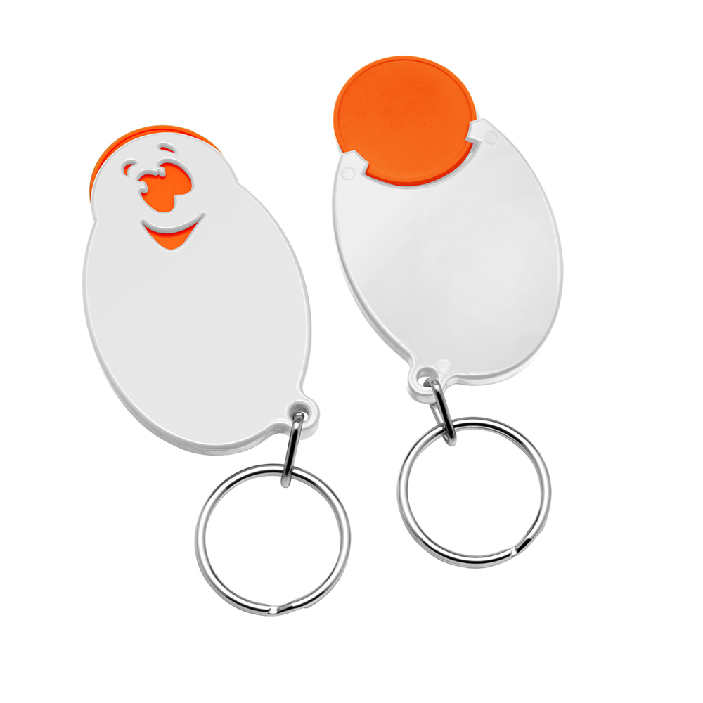 Chiphouder met winkelwagenmuntje 1€ "gezicht" - oranje/wit