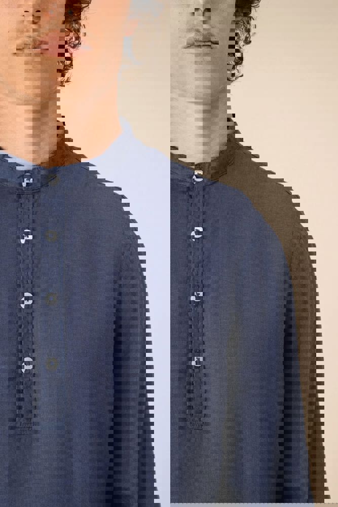 SP507 - Verwassen linen herenoverhemd met maokraag