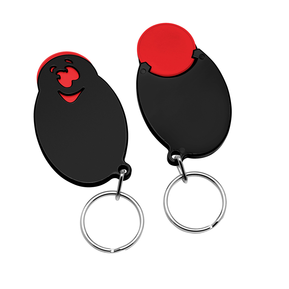 Chiphouder met winkelwagenmuntje 1€ "gezicht" - rood/zwart