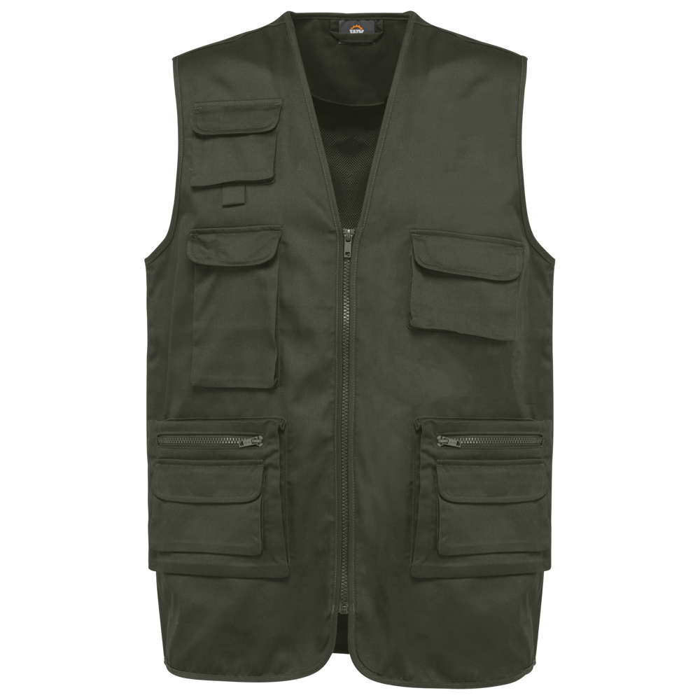 WK609 - Gevoerde unisex bodywarmer van polykatoen multizakken - Dark Khaki