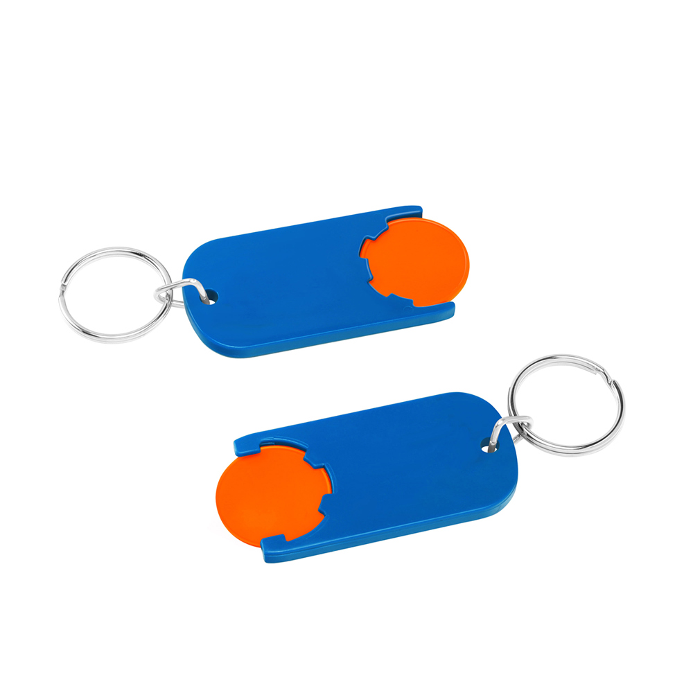 Chiphouder met winkelwagenmuntje 1€ "Alpha" - oranje/blauw