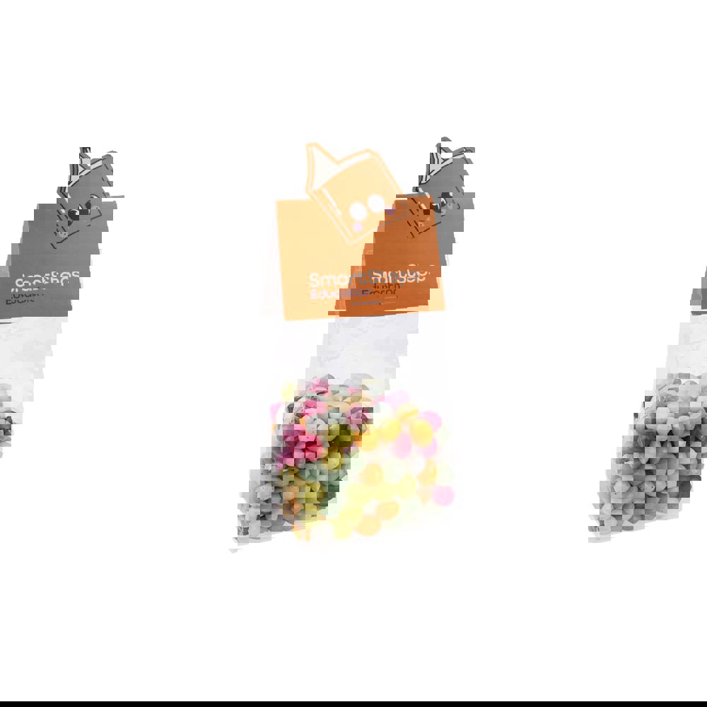 Blokzakje met kopkaartje in eigen vorm en 150 gram snoep - Transparant/wit