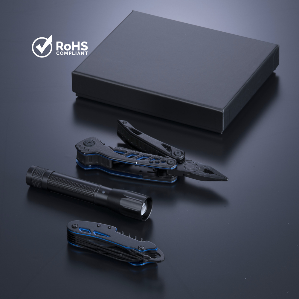 Optima Set II: multitool, zakmes en middelgrote zaklamp - blauw