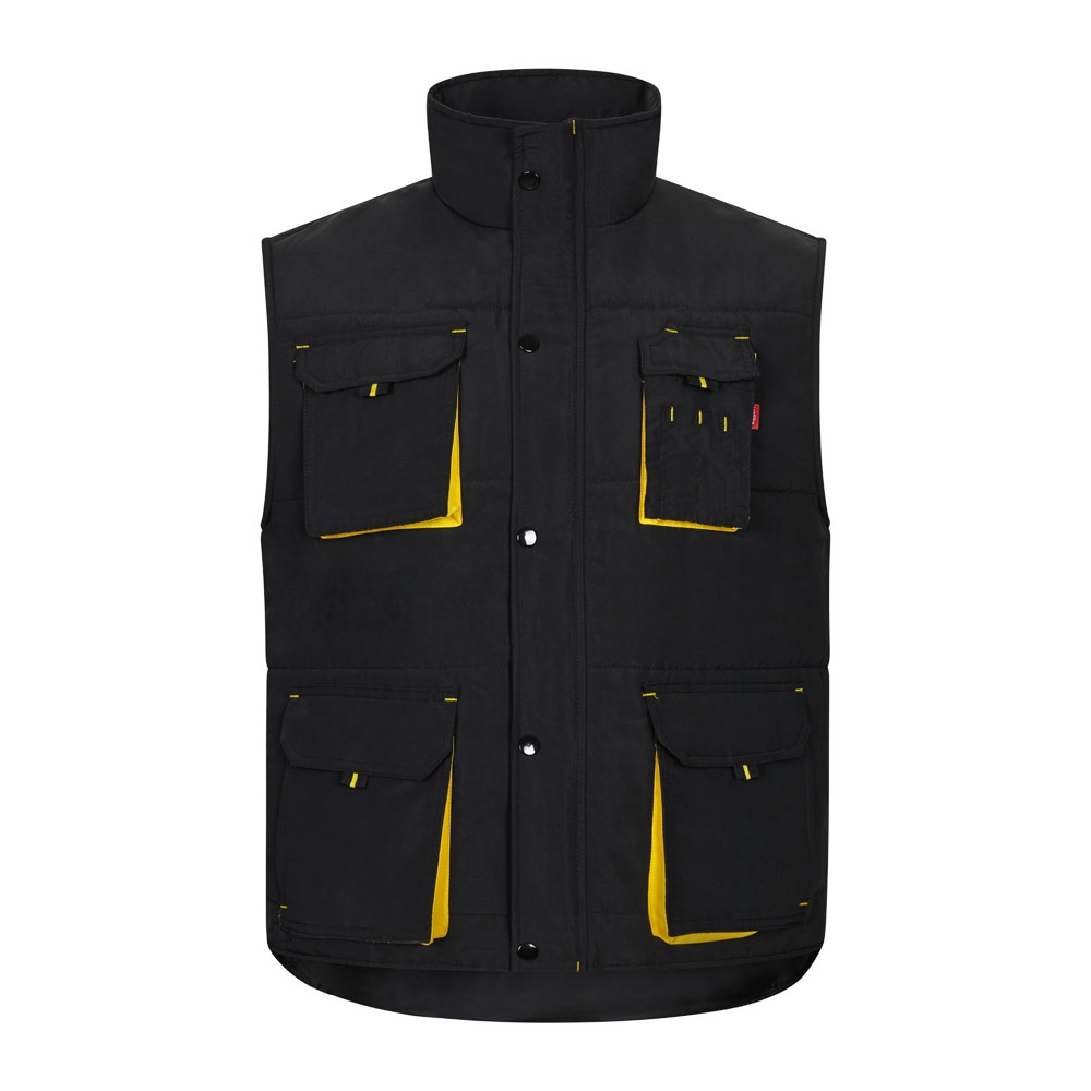 VL NERGAL. Gewatteerd vest, tweekleurig, met meerdere zakken (120g/m²), van polyester (100%) - Zwart, Geel