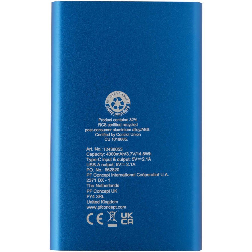 Pep type-C powerbank van 4000 mAh van gerecycled aluminium 