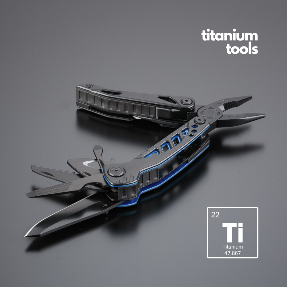 Optima stalen multitool met titaniumcoating - blauw