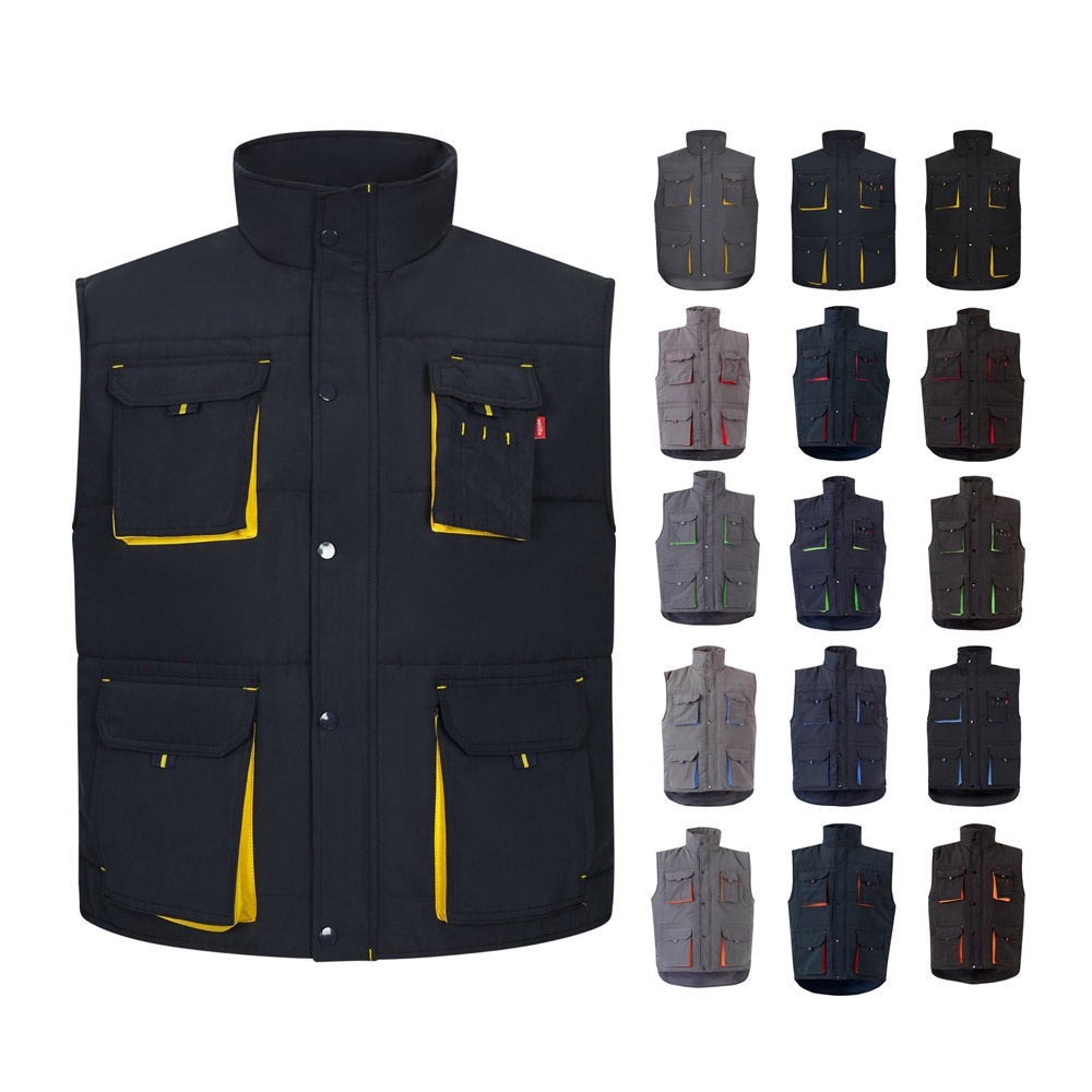 VL NERGAL. Gewatteerd vest, tweekleurig, met meerdere zakken (120g/m²), van polyester (100%)