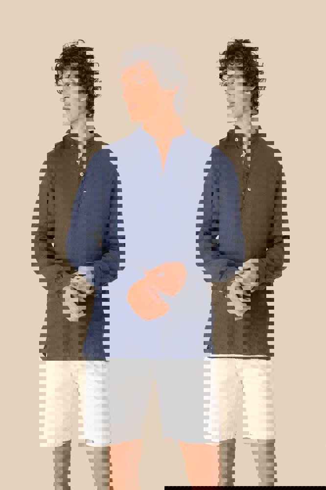 SP507 - Verwassen linen herenoverhemd met maokraag