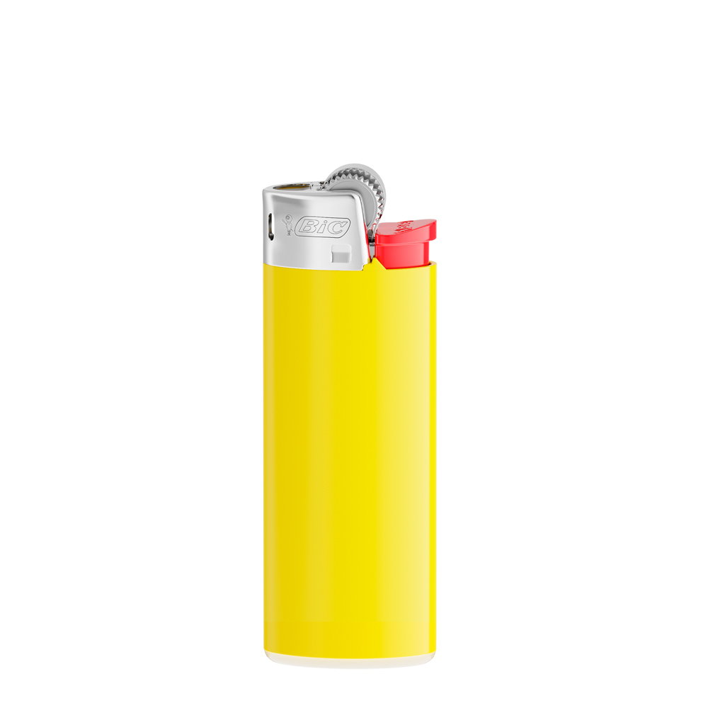 BIC® J25 Standaard aansteker - Lichtgele houder - witte basis - rood drukknopje - chroomkap