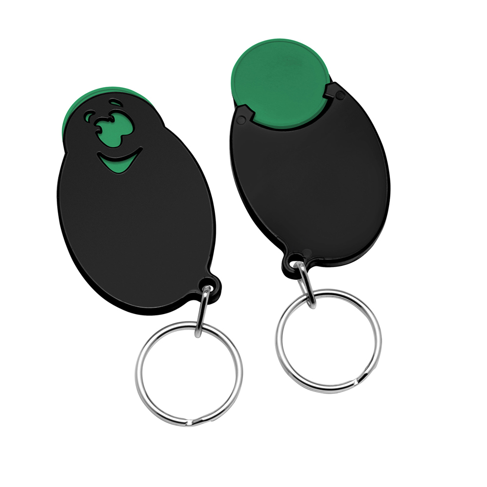 Chiphouder met winkelwagenmuntje 1€ "gezicht" - groen/zwart