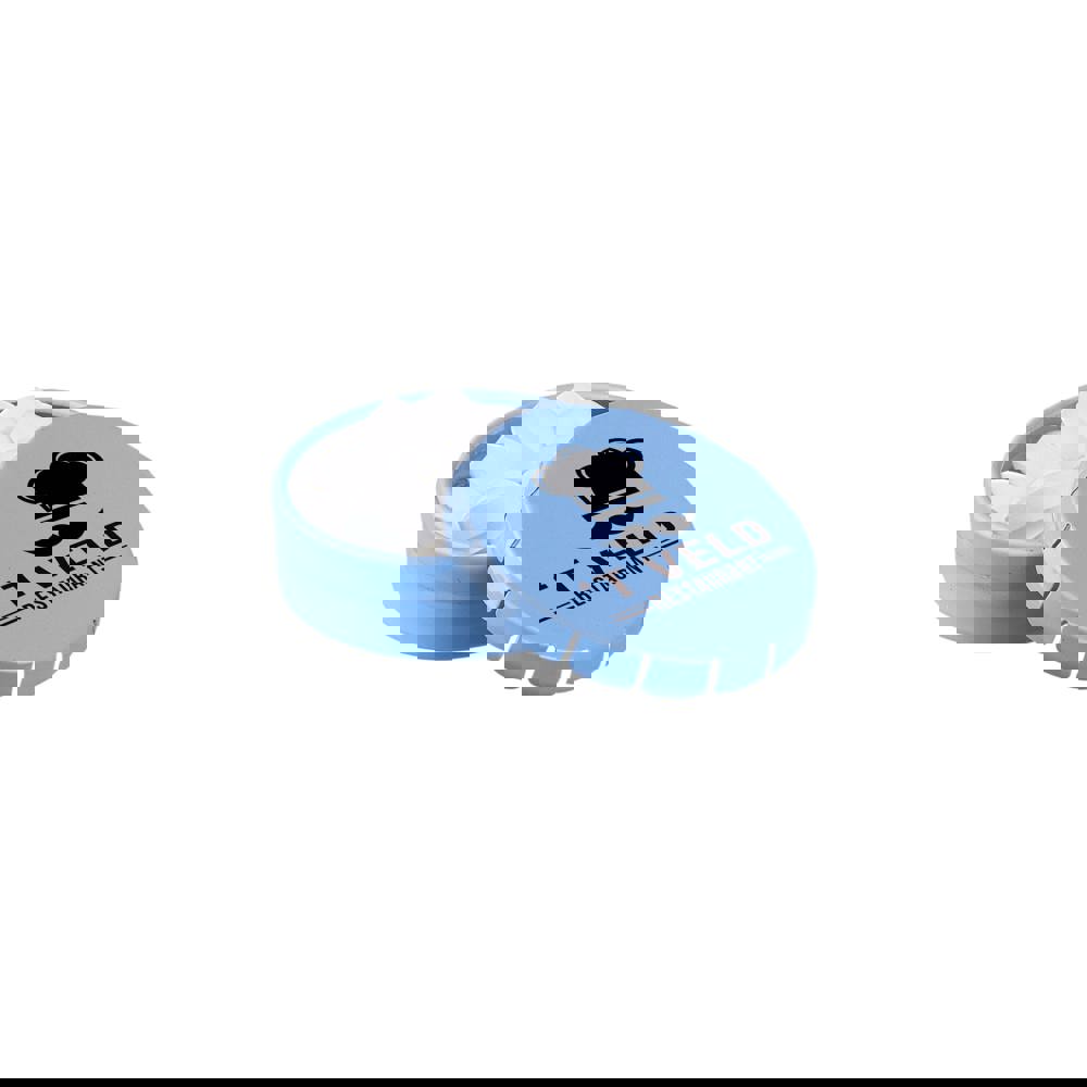 Super mini clic-clac blikje gevuld met pepermunt - Lichtblauw