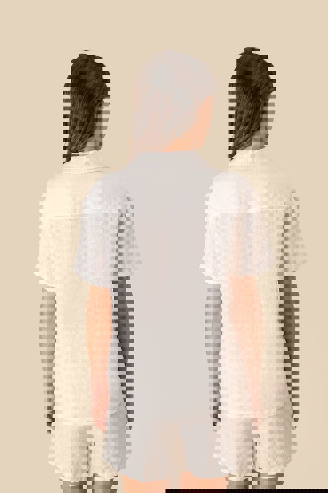 SP523 - Damesoverhemd met korte mouwen en bowlingkraag in linnen