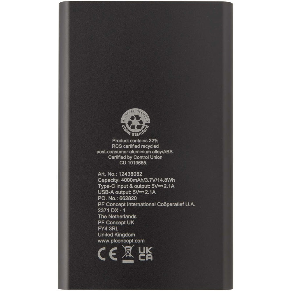 Pep type-C powerbank van 4000 mAh van gerecycled aluminium 