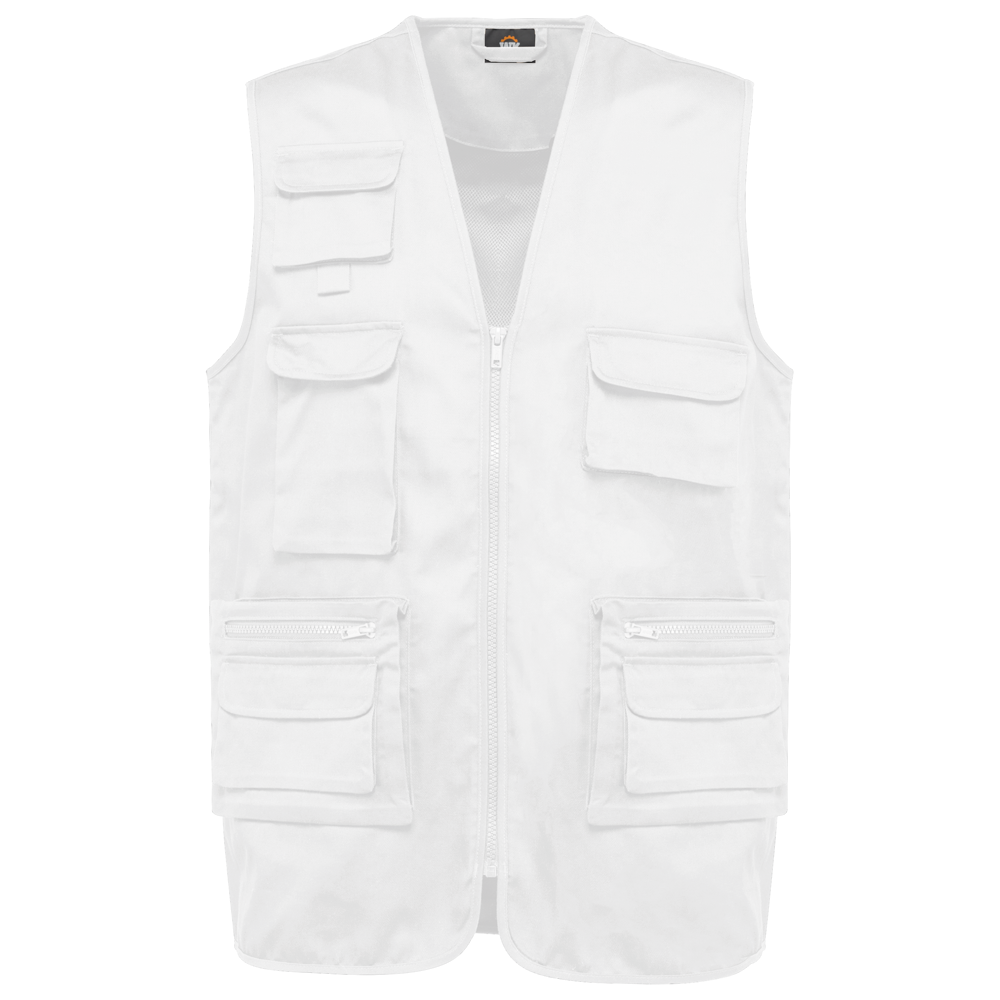WK609 - Gevoerde unisex bodywarmer van polykatoen multizakken - White