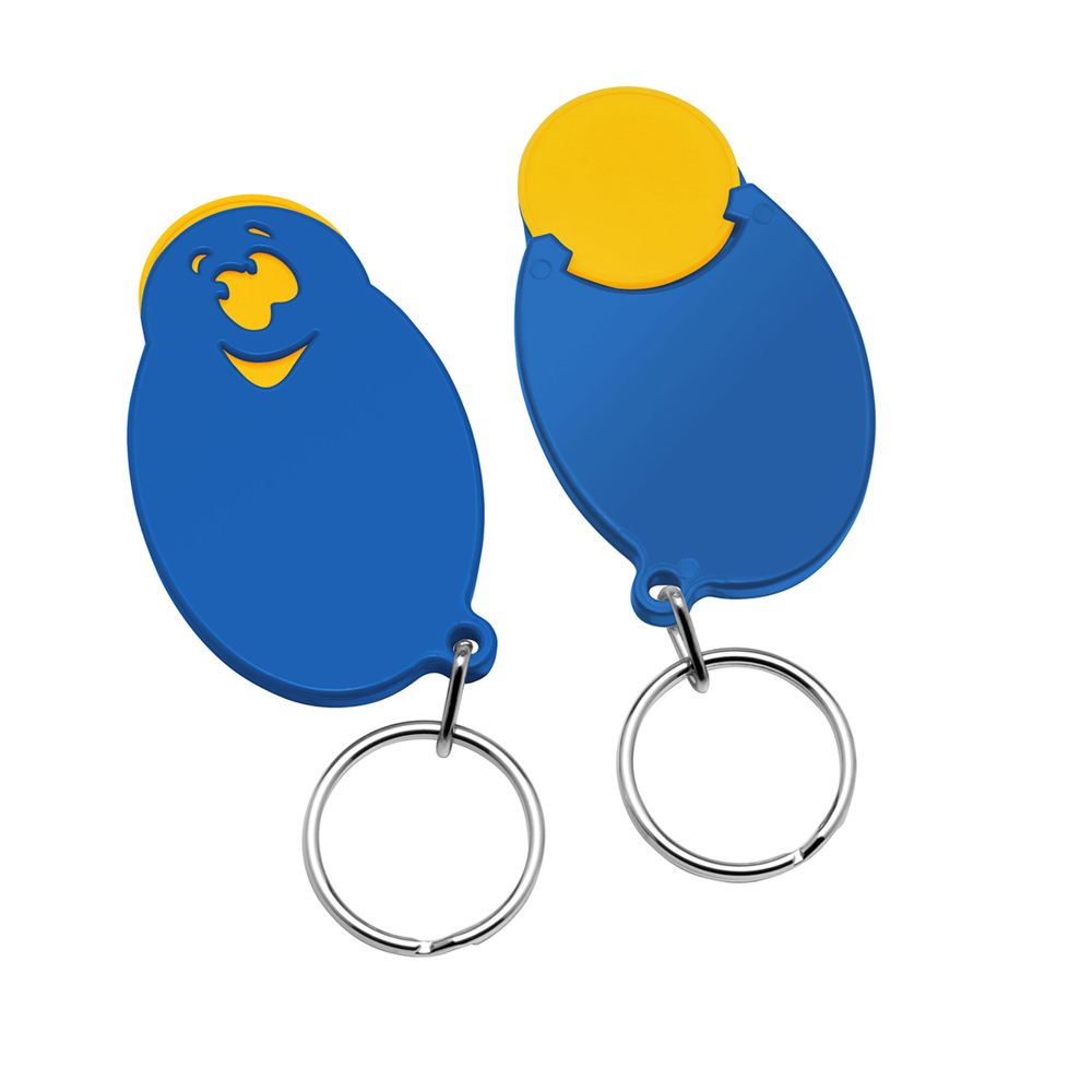 Chiphouder met winkelwagenmuntje 1€ "gezicht" - geel/blauw