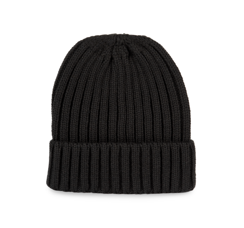 KP953 - Dubbel geribde muts met omslag - Black