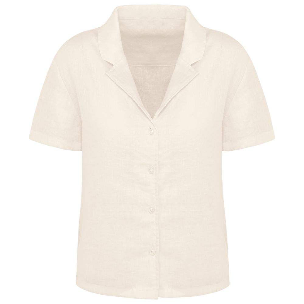 SP523 - Damesoverhemd met korte mouwen en bowlingkraag in linnen