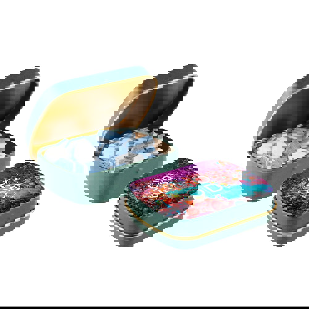 Mini scharnierblikje gevuld met pepermunt - Mat Groen/Goud