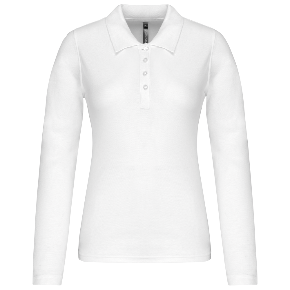 - Piqué-damespolo lange mouwen - White