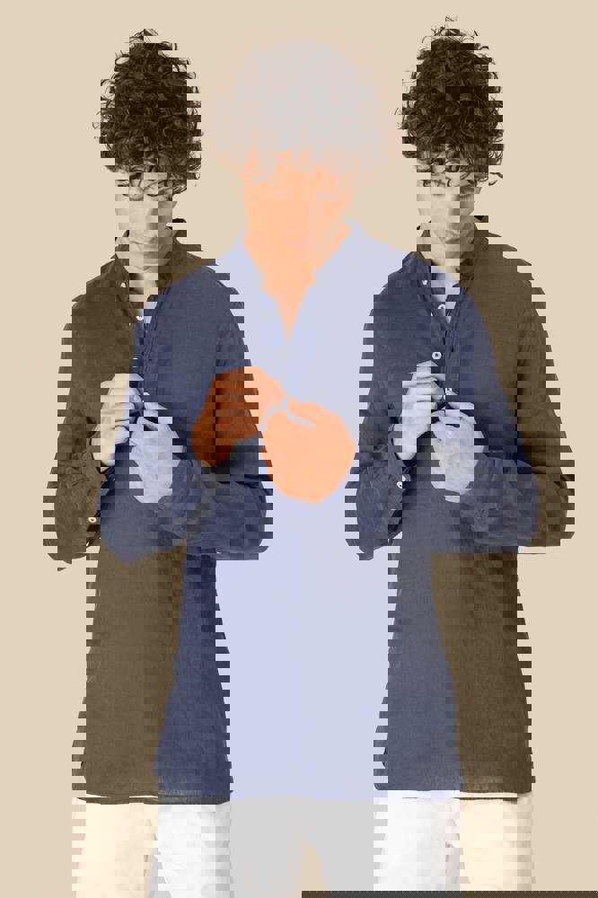 SP507 - Verwassen linen herenoverhemd met maokraag