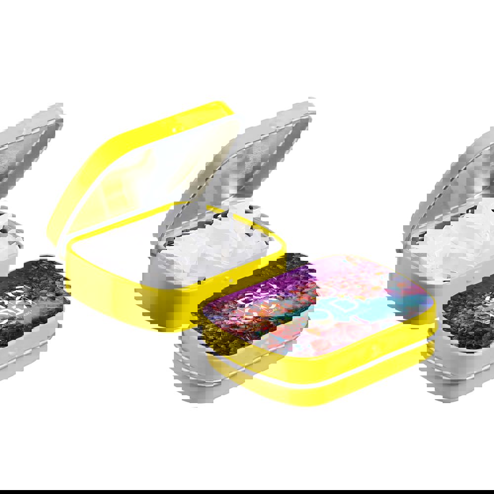 Mini scharnierblikje met vorm pepermunt - Geel