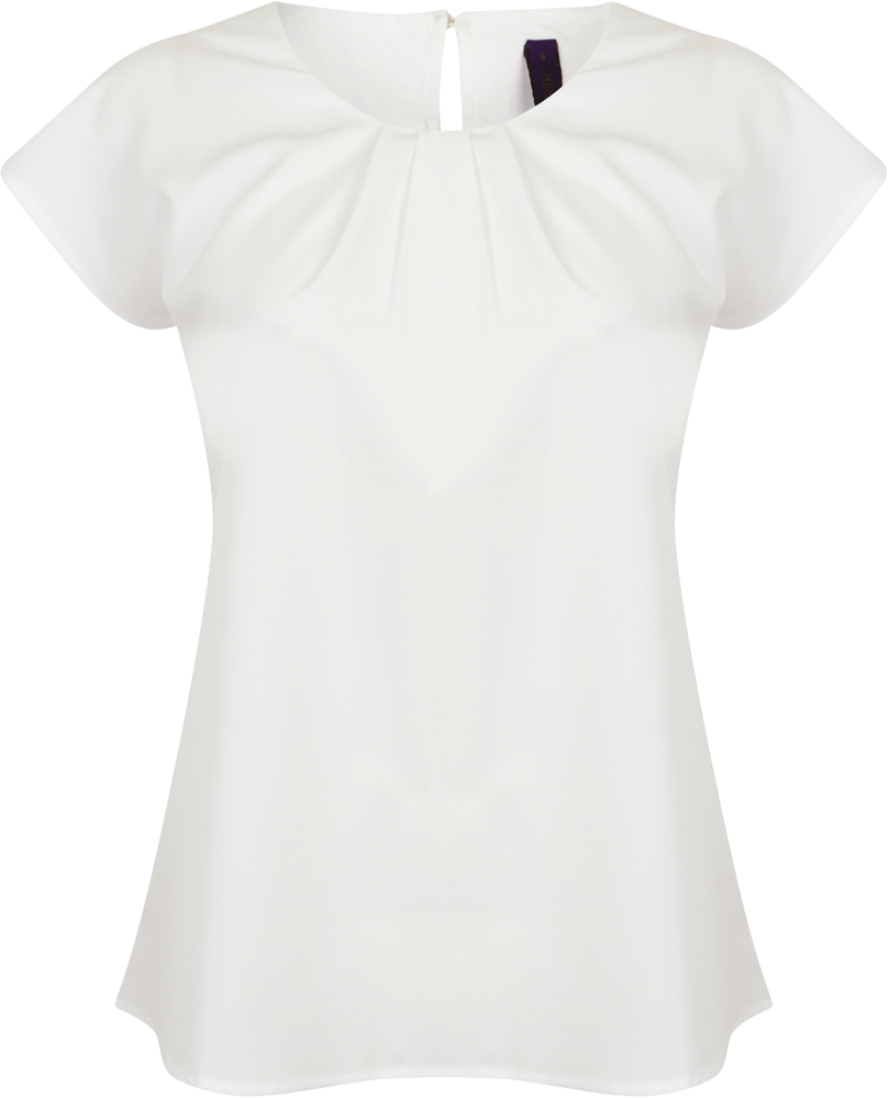 H597 - Ladies pleat front blouse - White