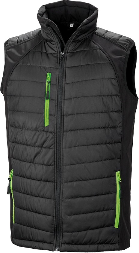 R238X - Black compass gewatteerde softshell bodywarmer - Black / Lime