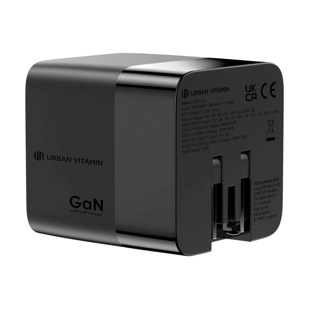 Urban Vitamin Mendocino 65W GaN lader, uittrekbare kabel