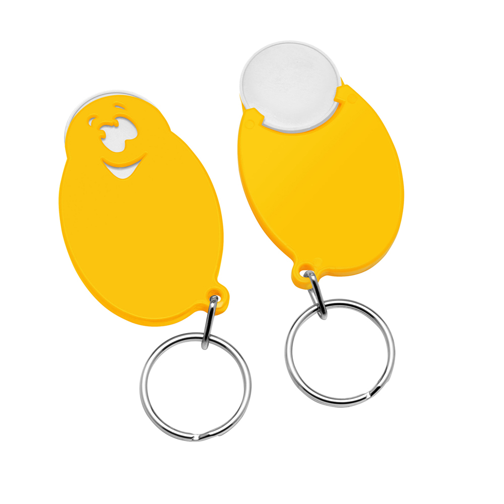 Chiphouder met winkelwagenmuntje 1€ "gezicht" - wit/geel