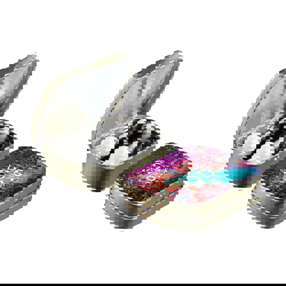 Mini scharnierblikje met snoep - goud