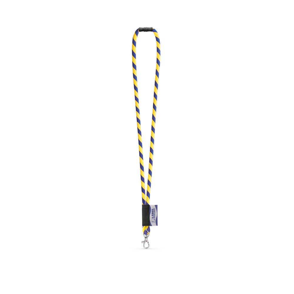 WISBECH. Set lange draagkoordbuis (Ø 7 mm) met karabijnhaak van 9 mm en veiligheidssluiting van Ø 7 mm - Hexachrome geel, Royal blauw