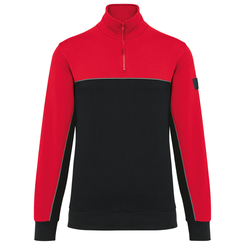 WK404 - Ecologische uniseks sweater met ritskraag - Black / Red