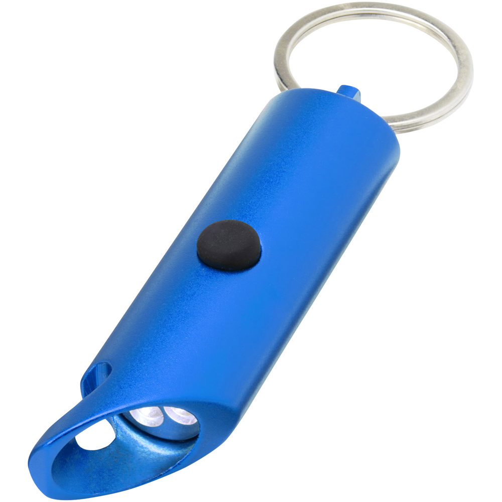 Flare led-lamp en flesopener van gerecycled aluminium met sleutelhanger - Koningsblauw