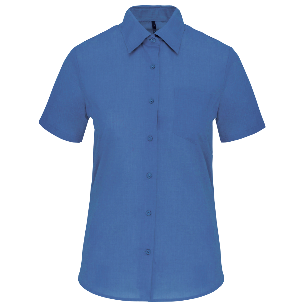 - Overhemd in onderhoudsvriendelijk polykatoen-popeline korte mouwen dames - Cobalt Blue