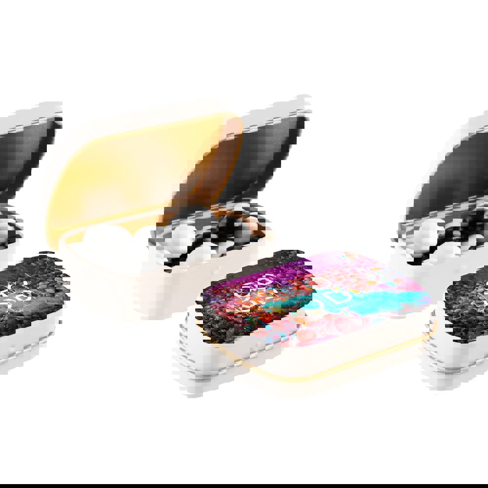 Mini scharnierblikje met snoep - Mat Zand/Goud