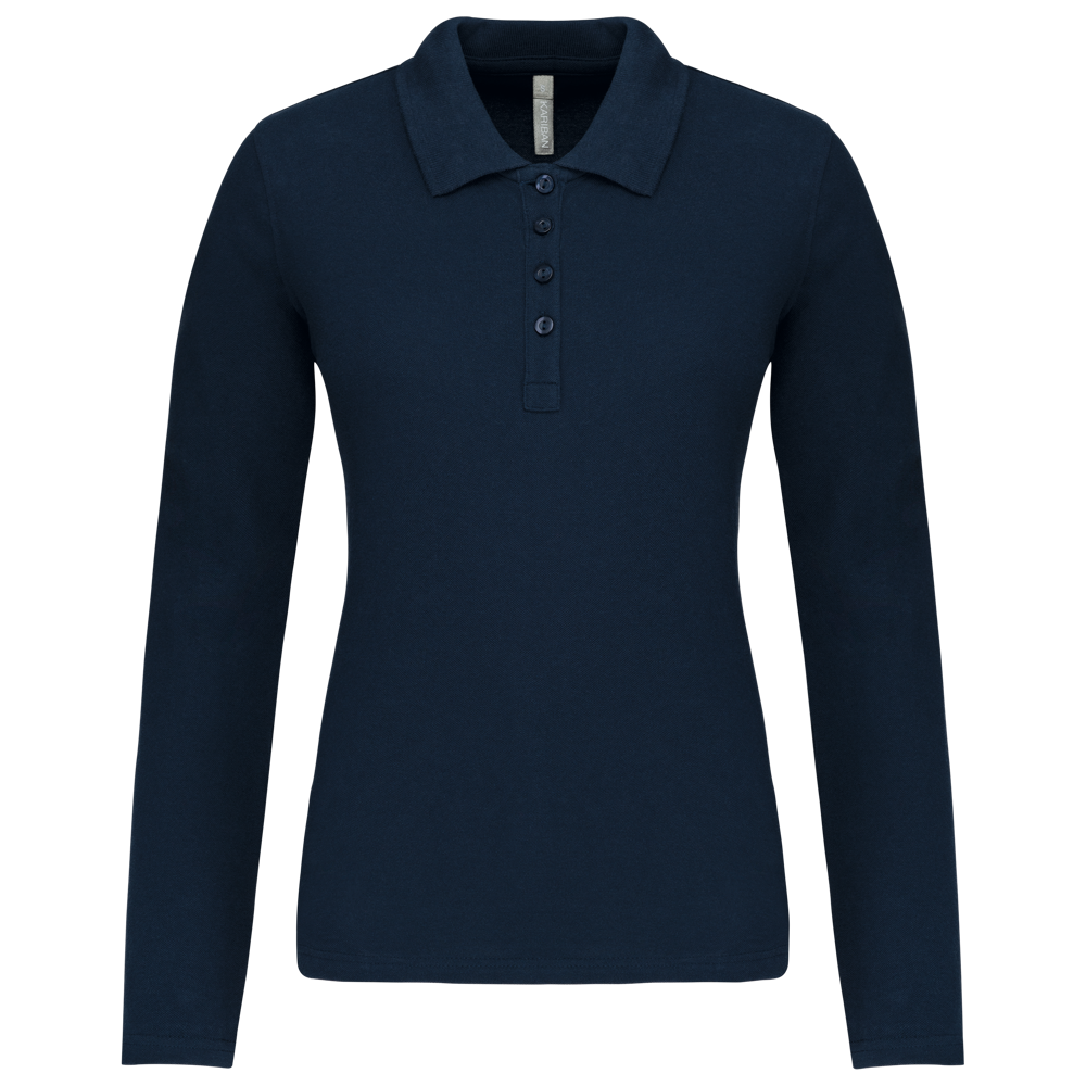 - Piqué-damespolo lange mouwen - navy