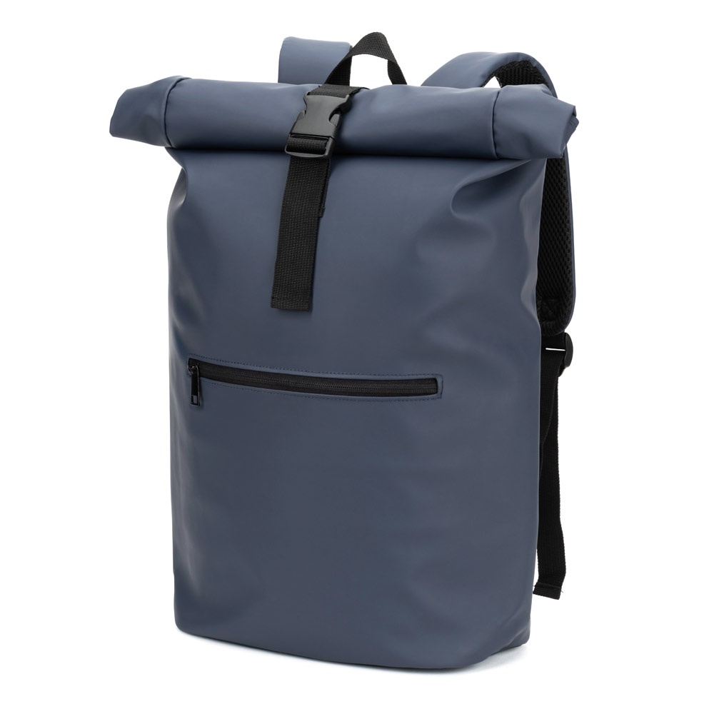 PORTLAND. PU-rugzak met roltop en een 16" laptopvak - Blauw