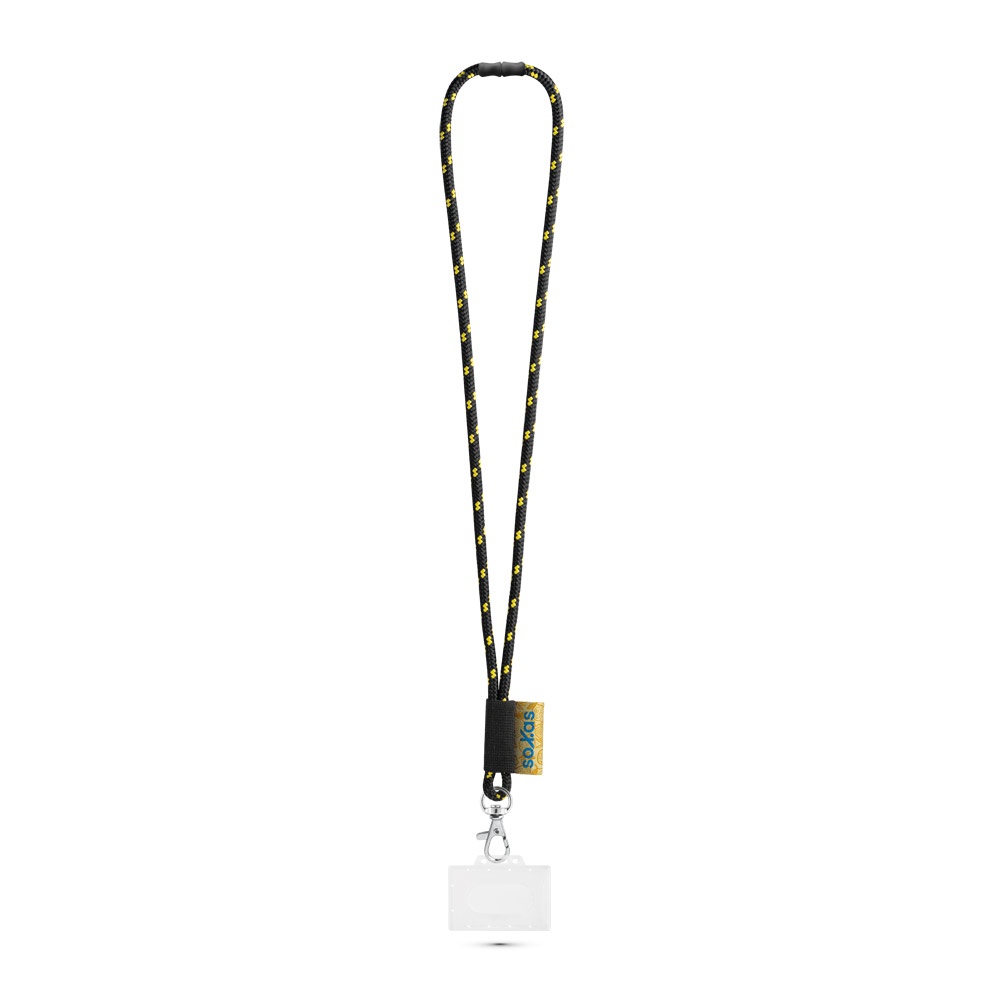 BRIDPORT. SET Lanyard NAUTIC Lang (Ø 7 mm) met 9 mm karabijnhaak, Ø 7 mm veiligheidssluiting en 91 x 68 mm stevige badge-/kaarthouder - Zwart, Geel