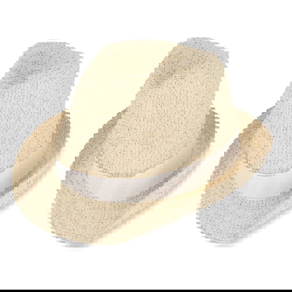 Strohoed met gekleurde band - Wit